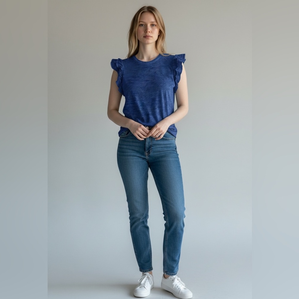 Elliot Lauren Ruffle Tank Top Blue Size Small